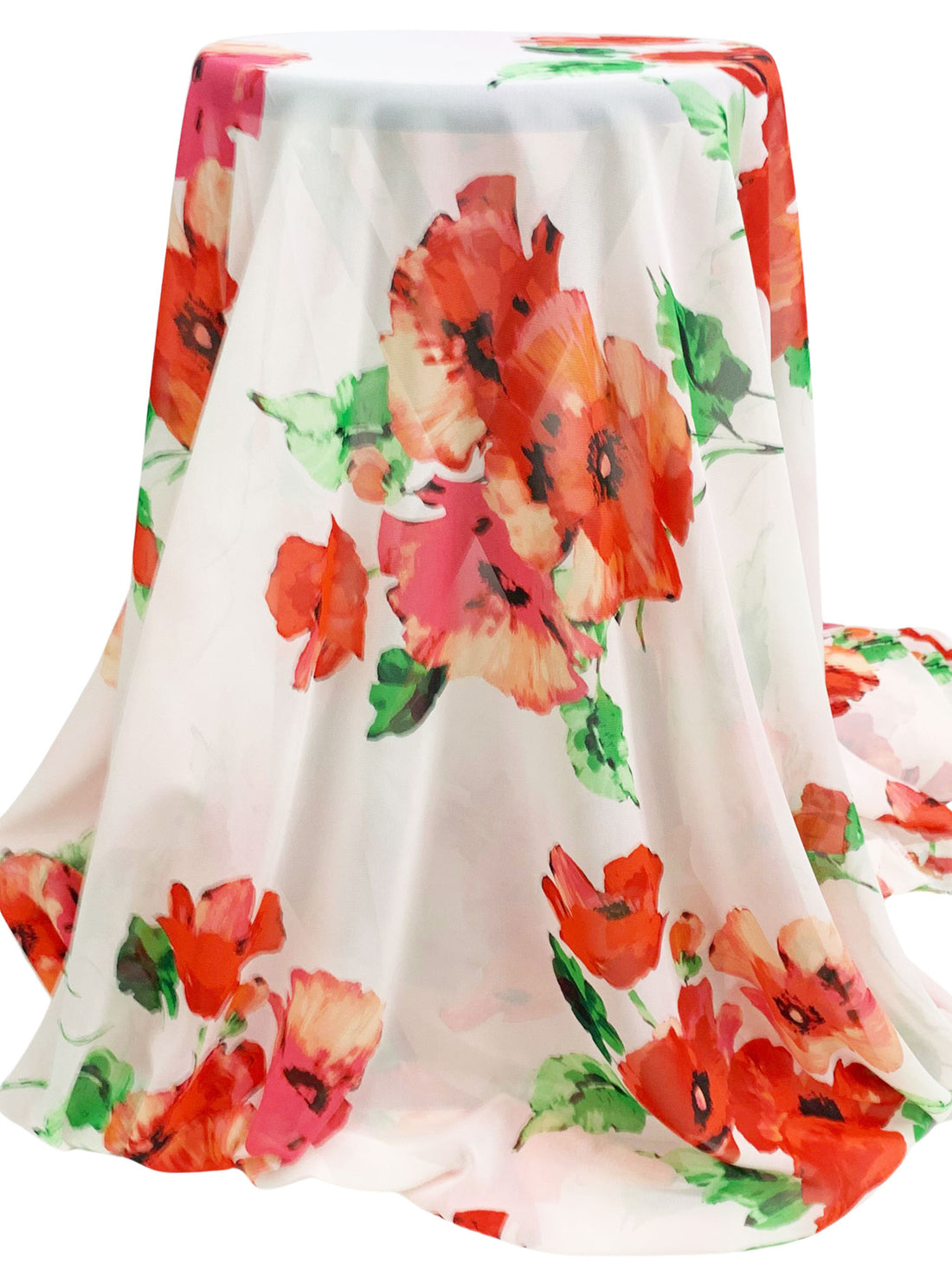 White/Fire Opal/Candy Pink/Multi 100% Polyester Floral Print Chiffon - Famous Dress Designer - 57W