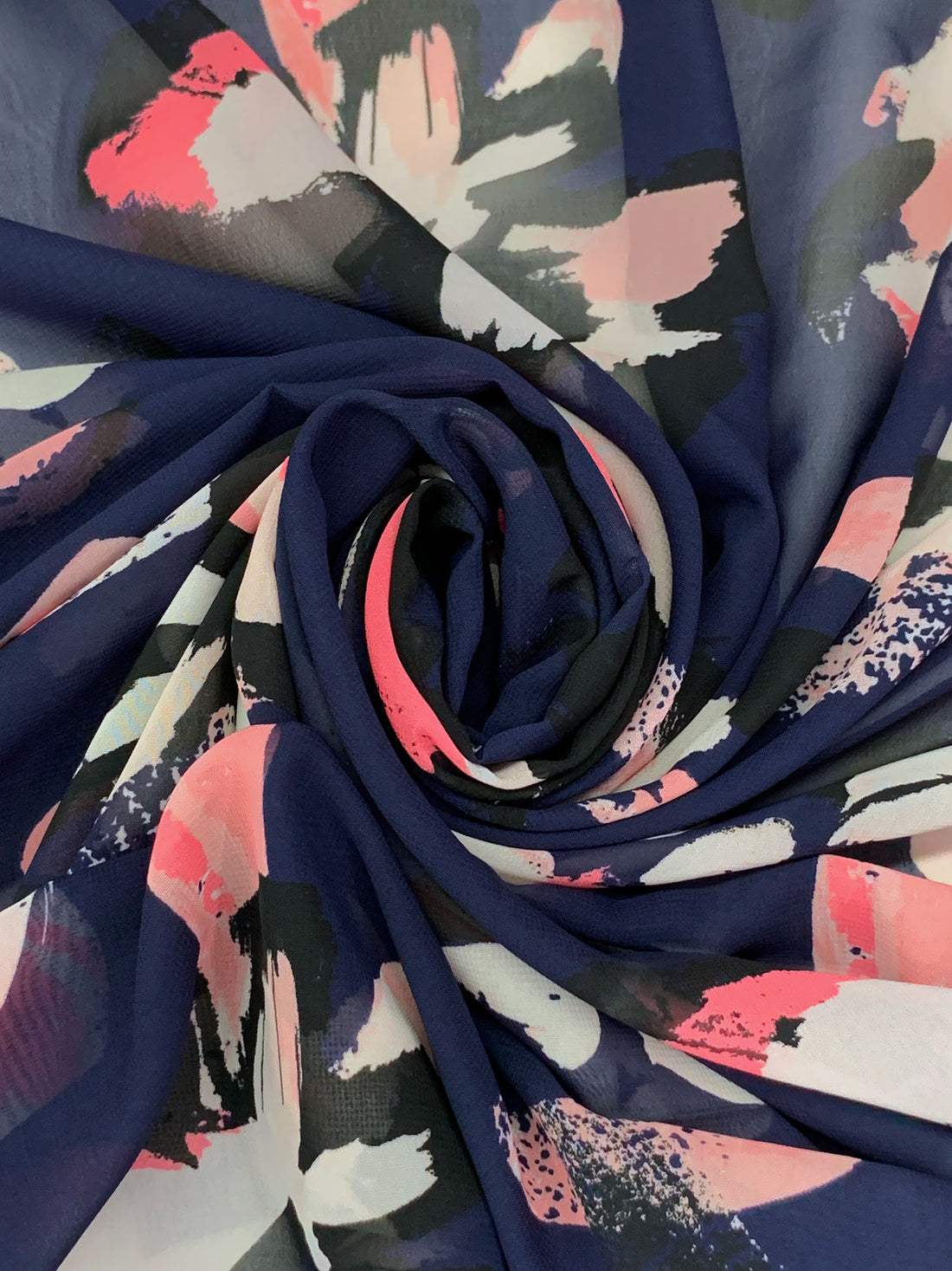 Navy/Light Coral/Black 100% Polyester Floral Print Chiffon - Famous Dress Designer - 56W