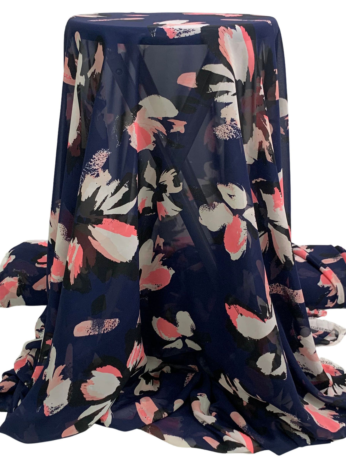 Navy/Light Coral/Black 100% Polyester Floral Print Chiffon - Famous Dress Designer - 56W