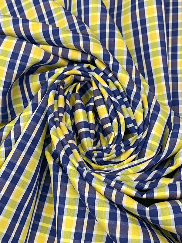 Yellow/Dark Royal Blue/White 100% Cotton Yarn-Dyed Plaid Shirting 57W