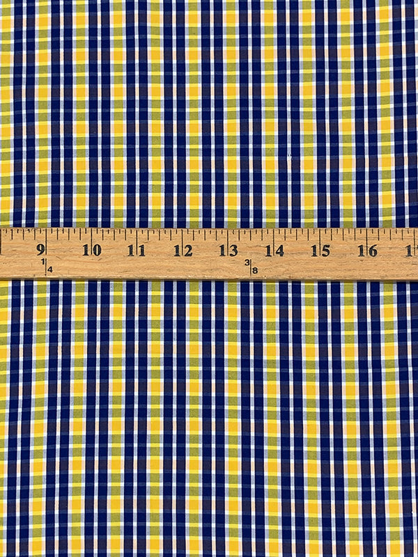 Yellow/Dark Royal Blue/White 100% Cotton Yarn-Dyed Plaid Shirting 57W