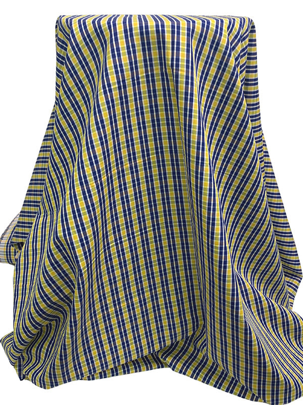 Yellow/Dark Royal Blue/White 100% Cotton Yarn-Dyed Plaid Shirting 57W