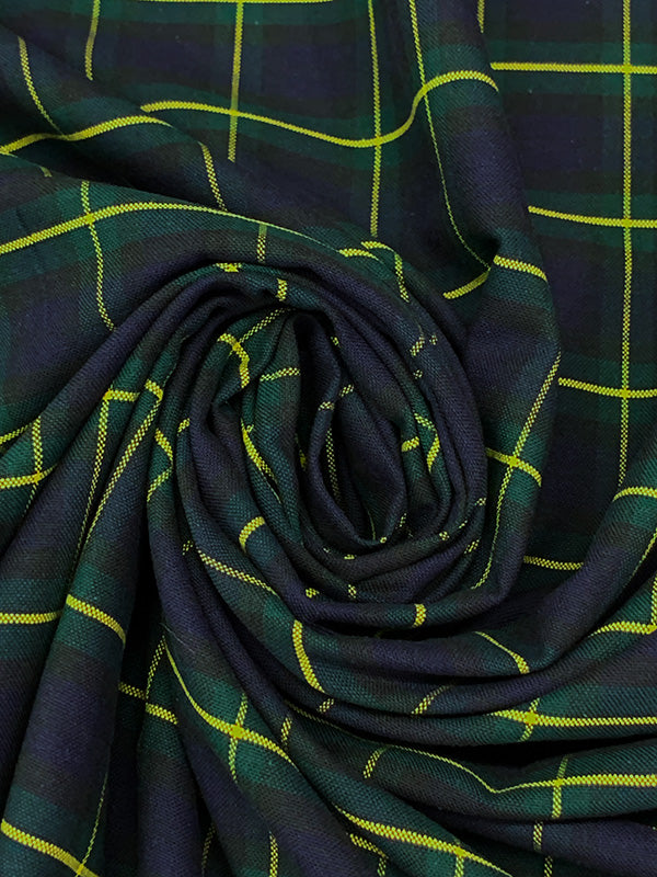 Navy Blue/Dark Jungle Green/Lemon 100% Cotton Tartan Plaid Shirting 60W