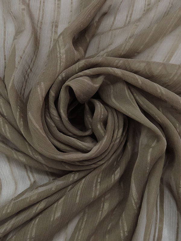 Weathered Oak Brown 100% Silk Vertical Stripe Weave Crinkle Chiffon 54W