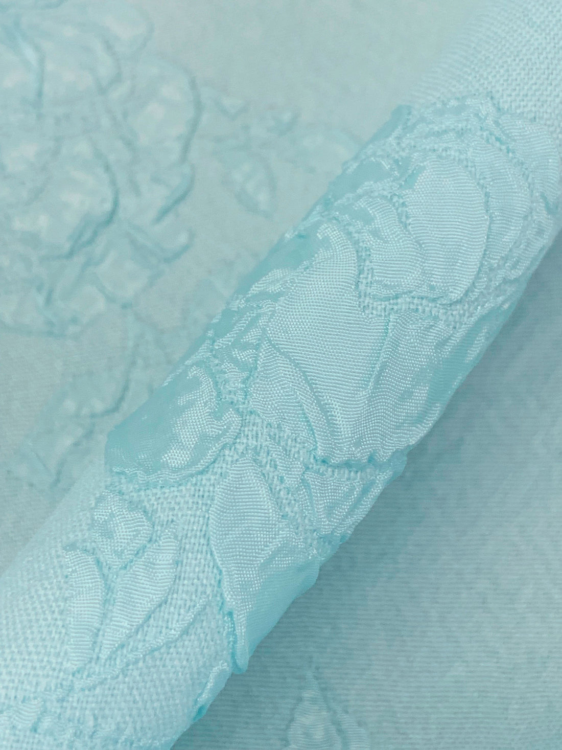 Powder Blue 100% Polyester Floral Design Matelasse - Famous Dress Designer - 54W