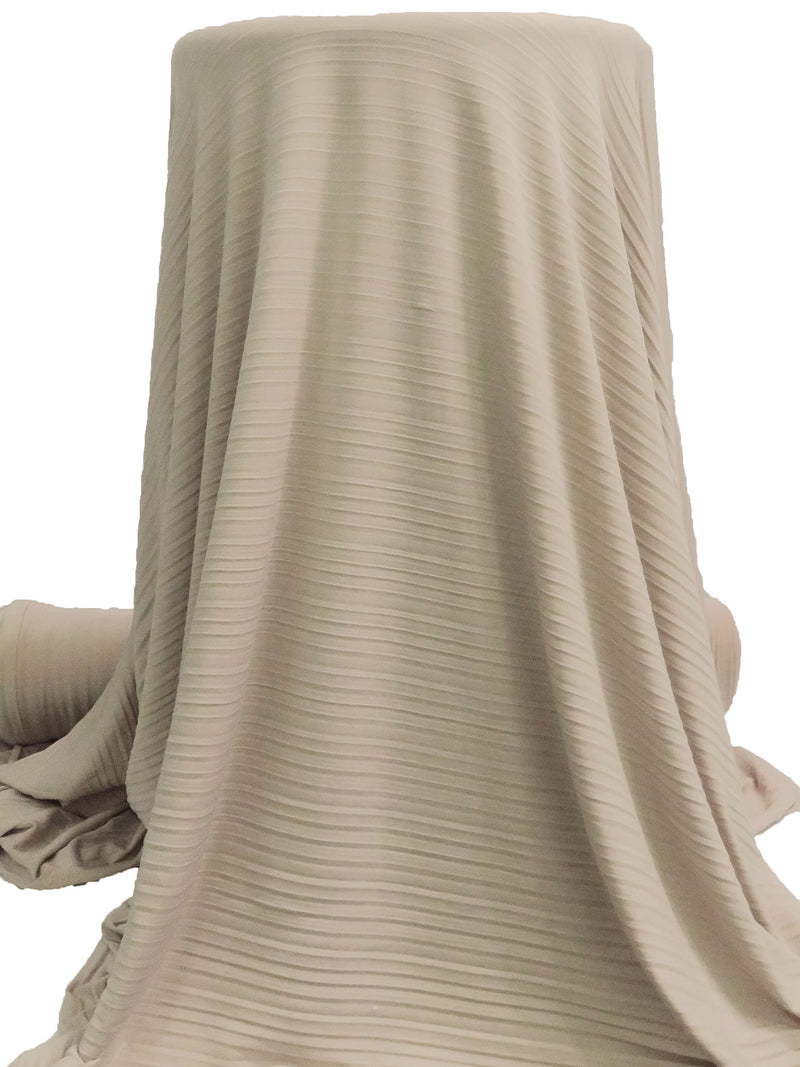 Dark Vanilla Polyester/Lycra Horizontal Pleated ITY Knit - Famous Dress Designer