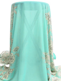 Turquoise/Cream/Charcoal 100% Polyester Double Border Floral Print Chiffon - Famous Dress Designer - 56W