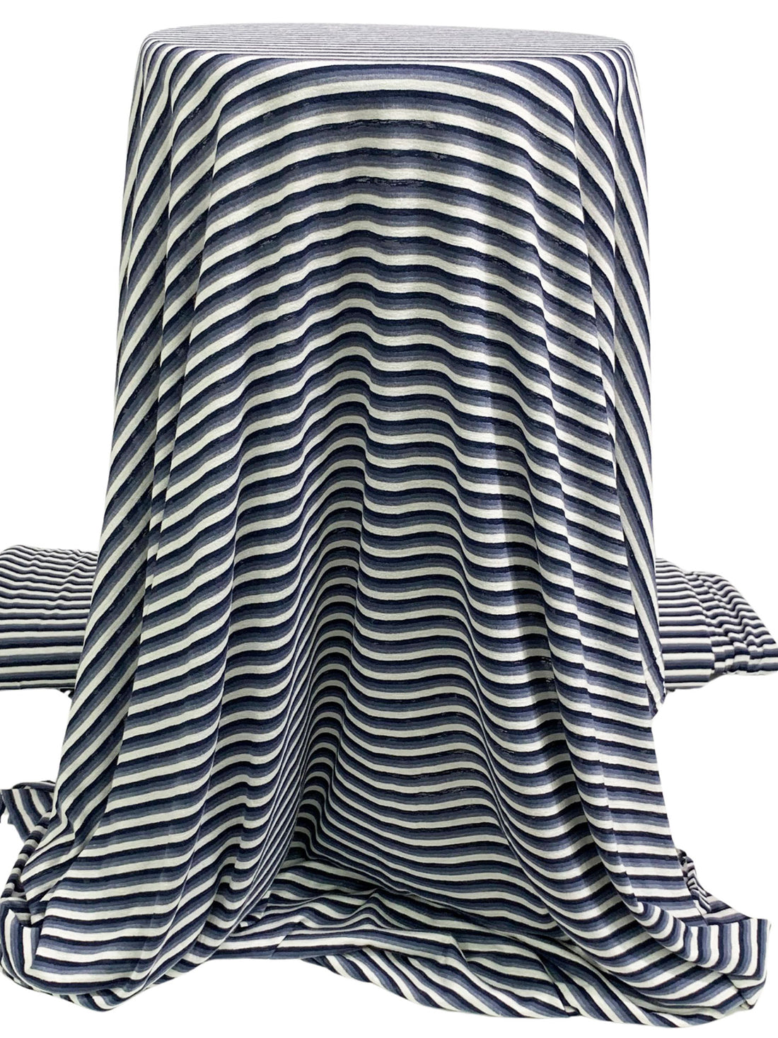 Independence Blue/Off-White/Dark Navy Polyester/Lycra Horizontal Yarn-Dyed Stripe Tissue Jersey Knit 65W