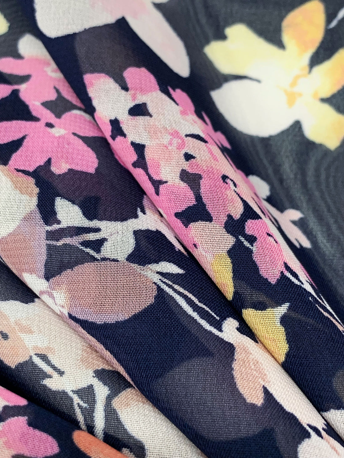 Navy/Light Salmon/Light Orchid 100% Polyester Floral Print Chiffon - Famous Dress Designer Navy/Light Salmon/Light Orchid 100% Polyester Floral Print Chiffon - Famous Dress Designer