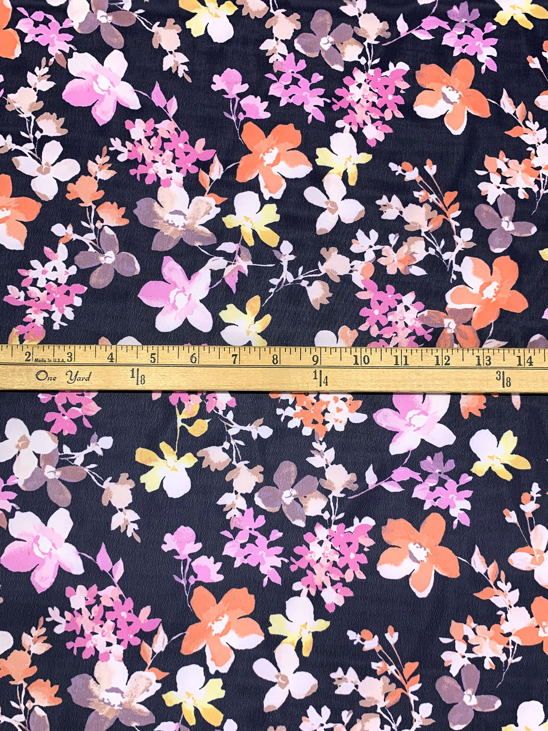 Navy/Light Salmon/Light Orchid 100% Polyester Floral Print Chiffon - Famous Dress Designer - 57W