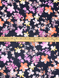 Navy/Light Salmon/Light Orchid 100% Polyester Floral Print Chiffon - Famous Dress Designer - 57W