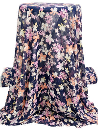 Navy/Light Salmon/Light Orchid 100% Polyester Floral Print Chiffon - Famous Dress Designer - 57W