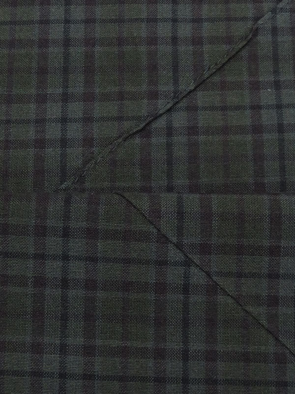 Dark Forest Green/Muted Black/Slate Gray/Multi 100% Cotton Check Plaid Pintucked Shirting 64W