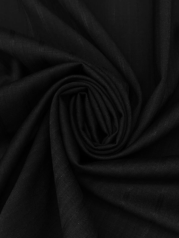 Black Wool/Polyester/Lycra Vertical Herringbone Stripe Stretch Suiting 58W