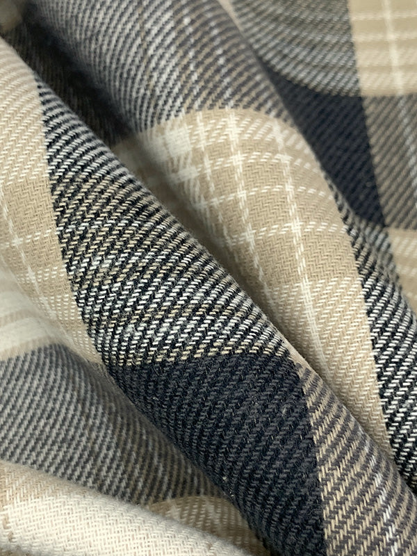 White Coffee/Dusty Tan/Black/Charcoal 100% Cotton Yarn-Dyed Plaid Flannel - NY Designer - 58W