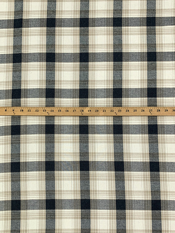 White Coffee/Dusty Tan/Black/Charcoal 100% Cotton Yarn-Dyed Plaid Flannel - NY Designer - 58W