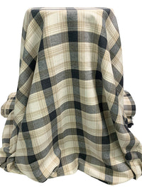 White Coffee/Dusty Tan/Black/Charcoal 100% Cotton Yarn-Dyed Plaid Flannel - NY Designer - 58W