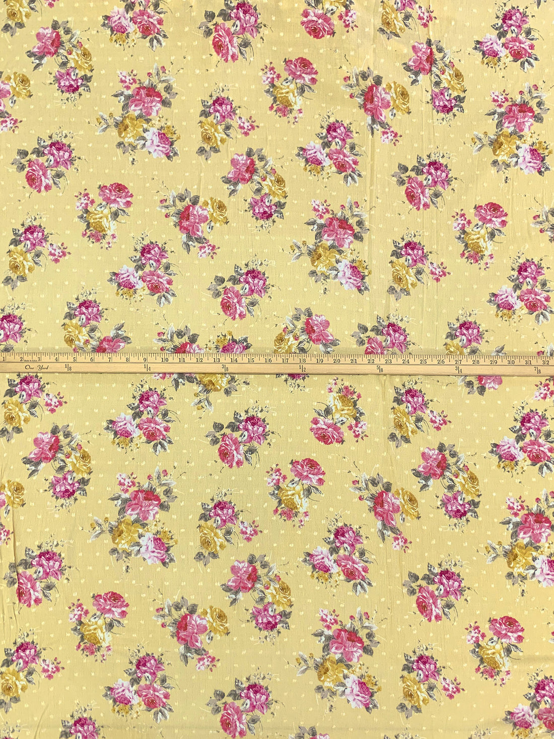 Muted Straw/Charm Pink/Deep Carmine/Multi 100% Rayon Floral Print Swiss Dot Crinkle Challis 54W