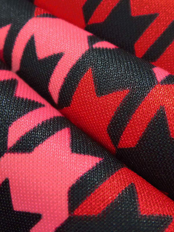 Dark Candy Apple/Black/Maroon/Neon Pink Polyester/Lycra Geometric Print Scuba Knit 62W