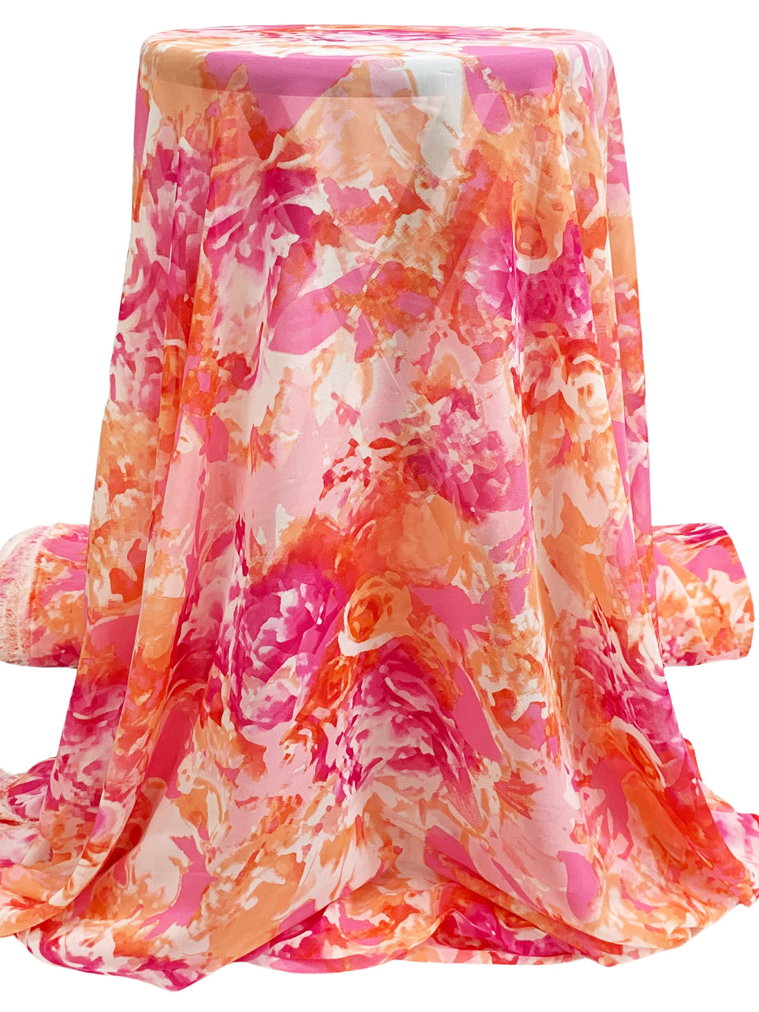 Brink Pink/Peach/Multi 100% Polyester Abstract Floral Print Chiffon - Famous Dress Designer - 56W