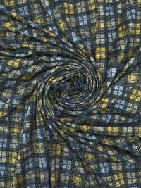 Stormy Black/Yellow Olive/Light Slate Gray Polyester/Rayon/Lycra Printed Plaid Sweater Double Knit