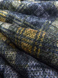 Stormy Black/Yellow Olive/Light Slate Gray Polyester/Rayon/Lycra Printed Plaid Sweater Double Knit