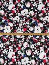 Black/Rose Red/White/Multi Cotton/Lycra Floral Print Stretch Sateen Bottom Weight - Famous Dress Designer - 56W