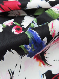 Black/Rose Red/White/Multi Cotton/Lycra Floral Print Stretch Sateen Bottom Weight - Famous Dress Designer - 56W