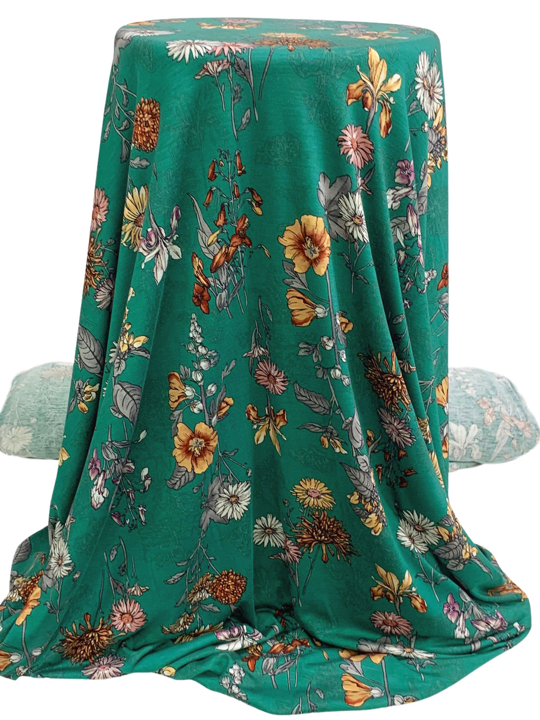 Pine Green/Topaz/Mahogany Fire/Multi Rayon/Lycra Floral Print Jersey Knit 61W
