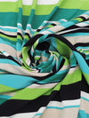 Apple Green/Aqua/Khaki/Multi 100% Polyester Horizontal Stripe Print Blouse Weight Woven - Famous Dress Designer - 60W