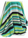 Apple Green/Aqua/Khaki/Multi 100% Polyester Horizontal Stripe Print Blouse Weight Woven - Famous Dress Designer - 60W