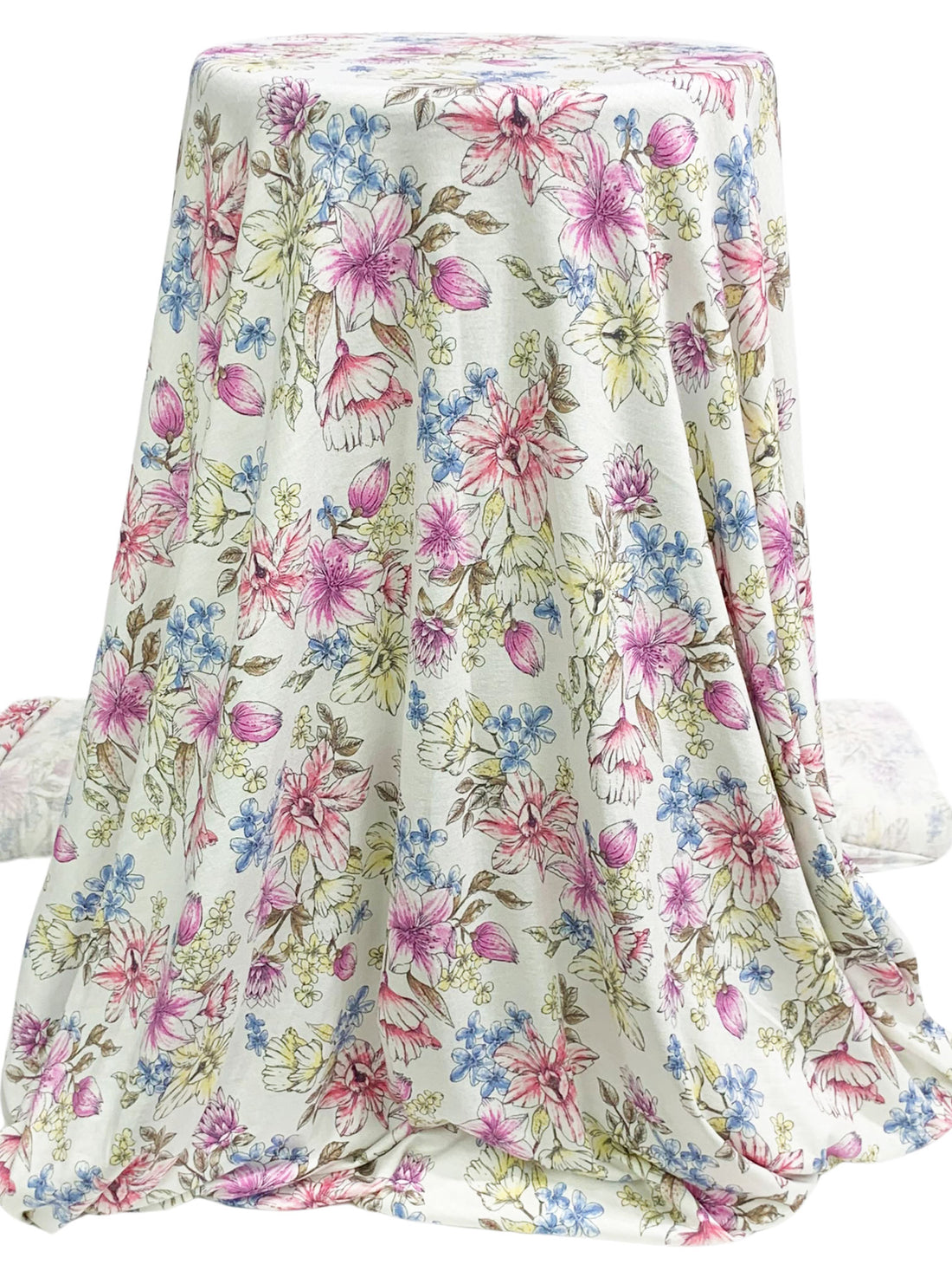 Eggshell/Wild Orchid/Vista Blue/Multi Rayon/Lycra Floral Print Jersey Knit 60W