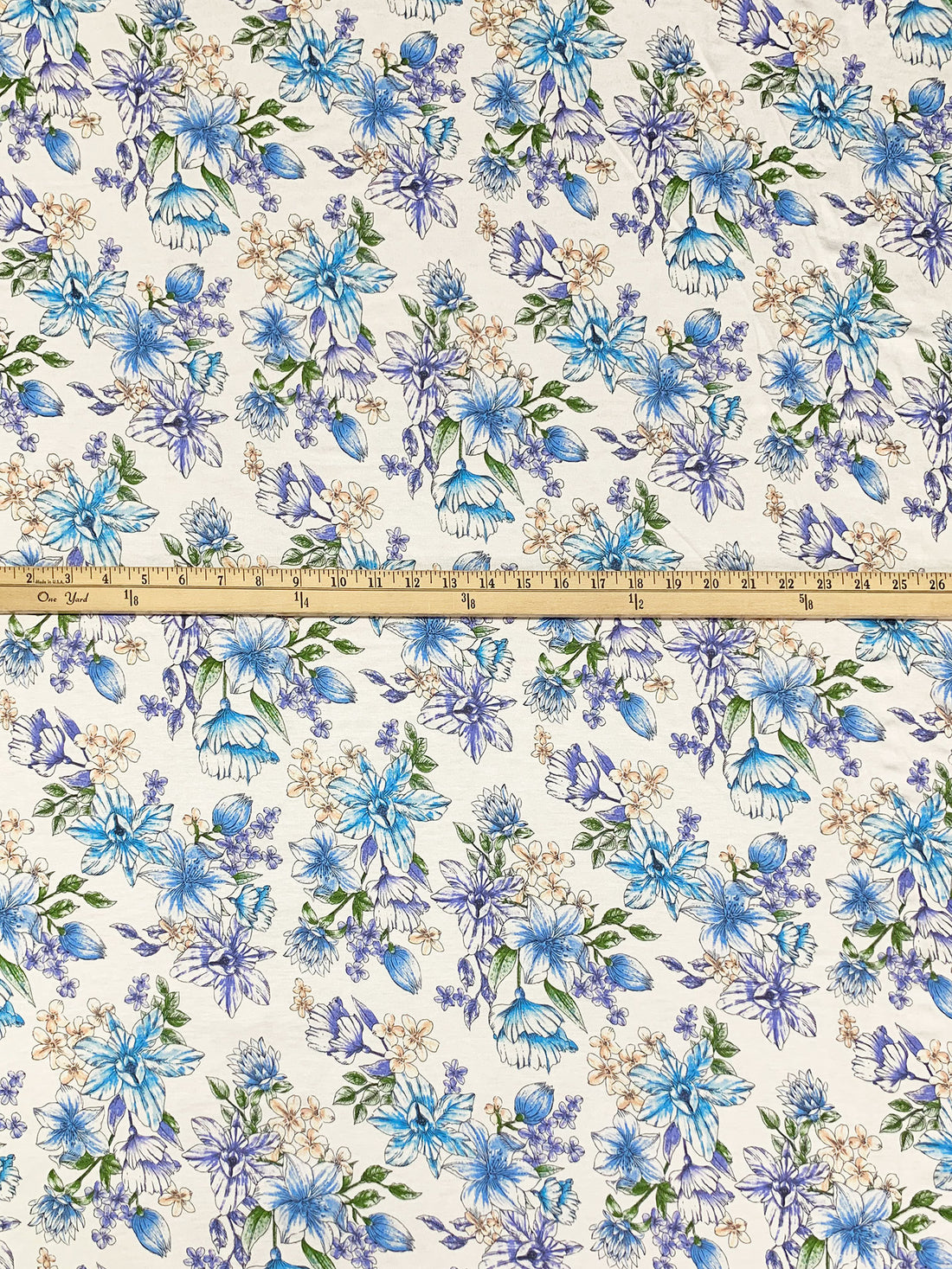 Eggshell/Azure/Royal Green Rayon/Lycra Floral Print Jersey Knit 60W