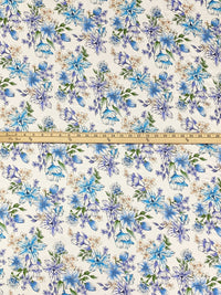 Eggshell/Azure/Royal Green Rayon/Lycra Floral Print Jersey Knit 60W