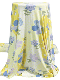 Straw/Pewter Blue/White/Multi Rayon/Lycra Stylized Multi-Dot Floral Print Jersey Knit 60W