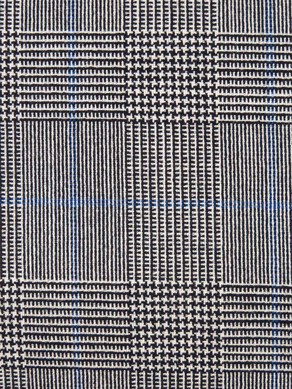 Black/White/Dark Cornflower Wool/Polyester/Lycra Glen Plaid Stretch Suiting - NY Designer - 60W