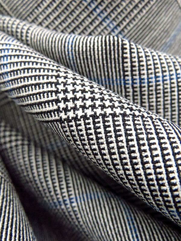 Black/White/Dark Cornflower Wool/Polyester/Lycra Glen Plaid Stretch Suiting - NY Designer - 60W