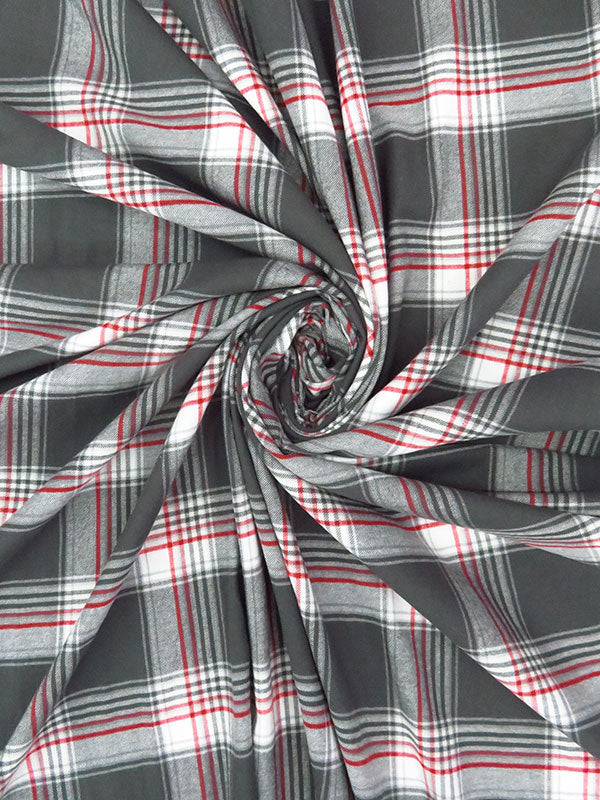 Shadow Gray/Verizon Red/White 100% Cotton Yarn-Dyed Plaid Flannel - NY Designer - 58W