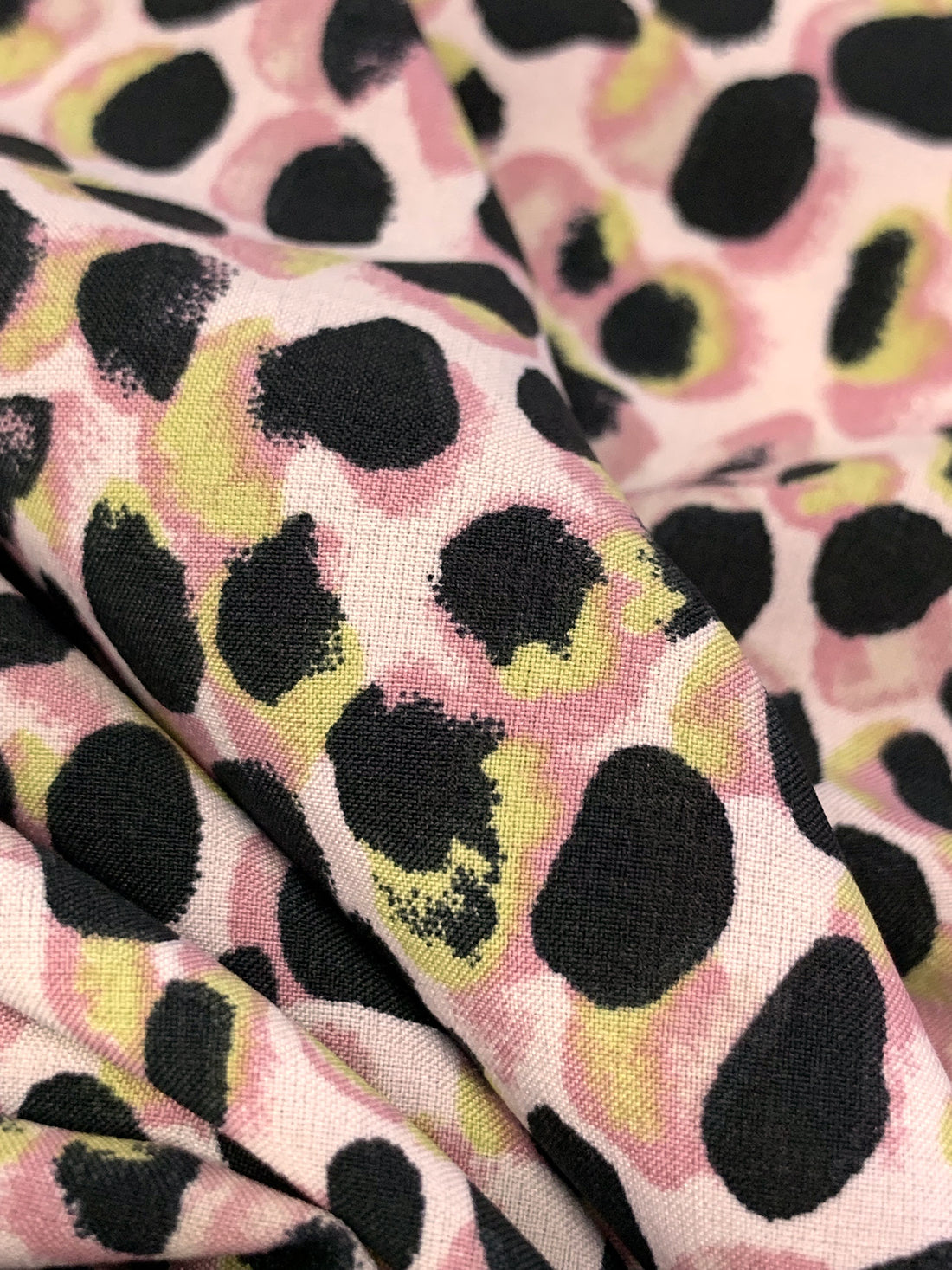 Misty Moss/Black/Muted Taffy Pink/Multi Polyester/Lycra Animal Print Peachskin Blouse Weight Woven 60W