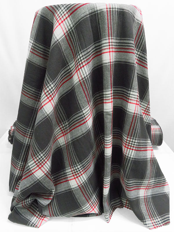 Shadow Gray/Verizon Red/White 100% Cotton Yarn-Dyed Plaid Flannel - NY Designer - 58W