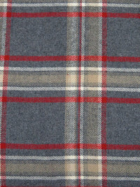 Iron Ore Gray/Crimson Red/ River Sand 100% Cotton Yarn-Dyed Plaid Flannel - NY Designer - 56W