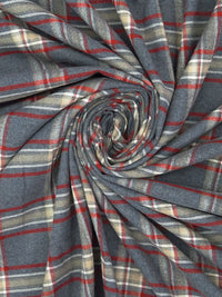 Iron Ore Gray/Crimson Red/ River Sand 100% Cotton Yarn-Dyed Plaid Flannel - NY Designer - 56W