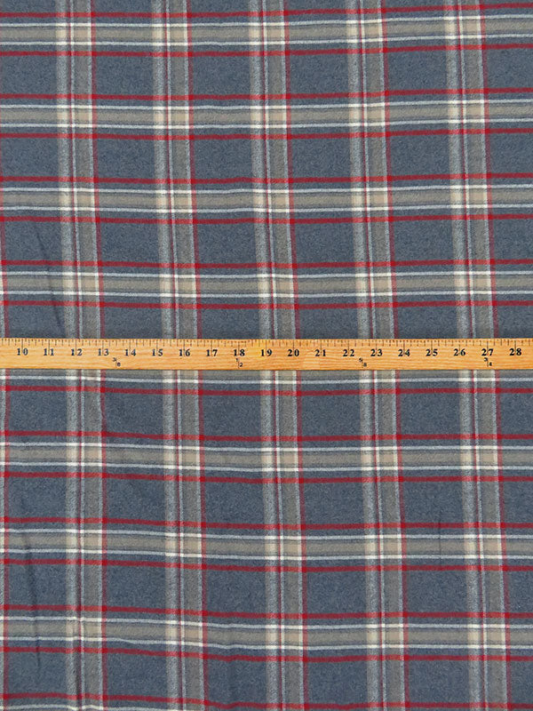 Iron Ore Gray/Crimson Red/ River Sand 100% Cotton Yarn-Dyed Plaid Flannel - NY Designer - 56W