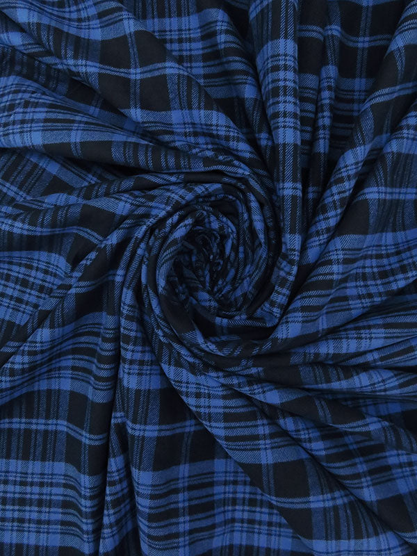 Dark Cornflower/Black  100% Cotton Yarn-Dyed Plaid Flannel - NY Designer - 54W