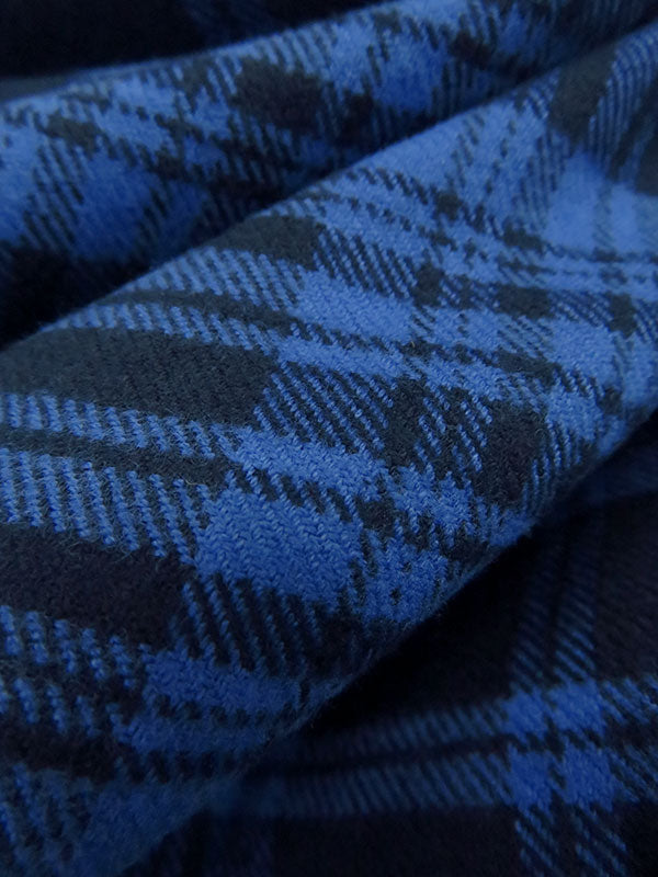 Dark Cornflower/Black  100% Cotton Yarn-Dyed Plaid Flannel - NY Designer - 54W