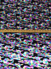 Black/Multi Polyester/Spandex Iridescent Digital Camouflage Foil Print Activewear Knit - Elite Sportswear - 58W