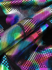 Black/Multi Polyester/Spandex Iridescent Digital Camouflage Foil Print Activewear Knit - Elite Sportswear - 58W