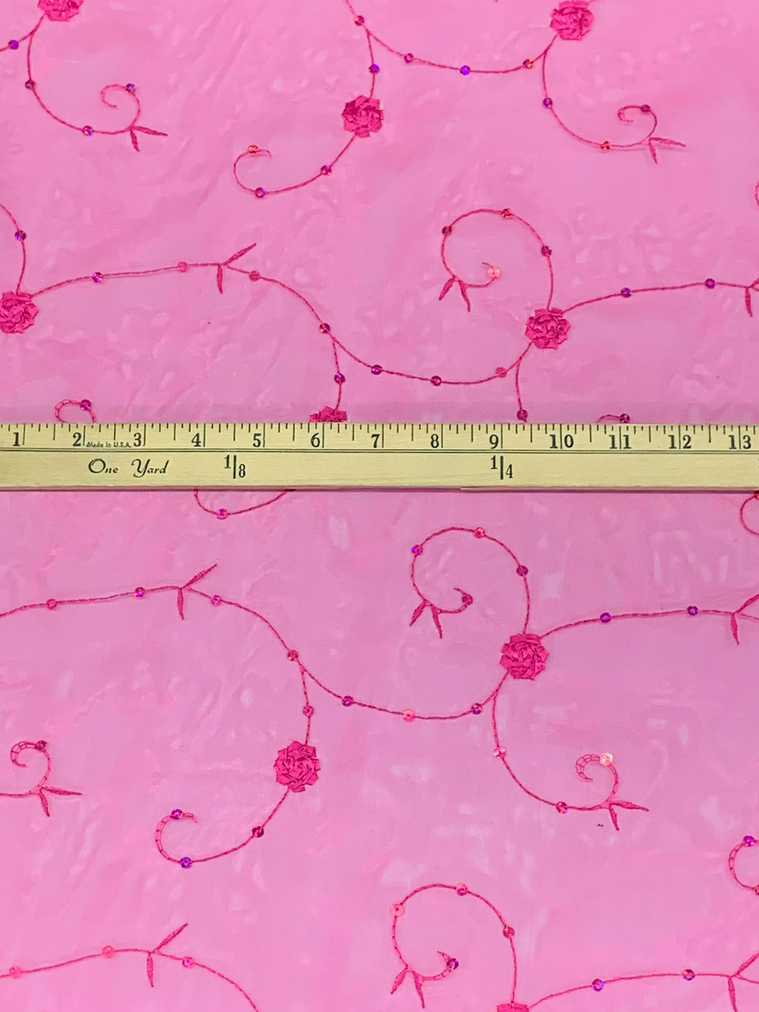 Magenta Pink/Multi 100% Nylon Embroidered Floral Scrolls With Sequins Organza 56W