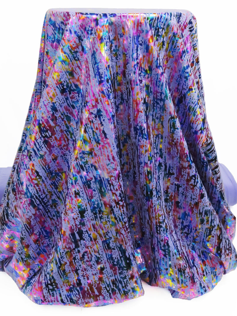 Lavender/Multi Polyester/Spandex Iridescent Abstract Foil Print Activewear Knit - Elite Sportswear - 60W