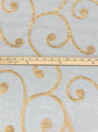Aged Bronze Brown/Wheat 100% Nylon Embroidered Scrolls Organza 56W